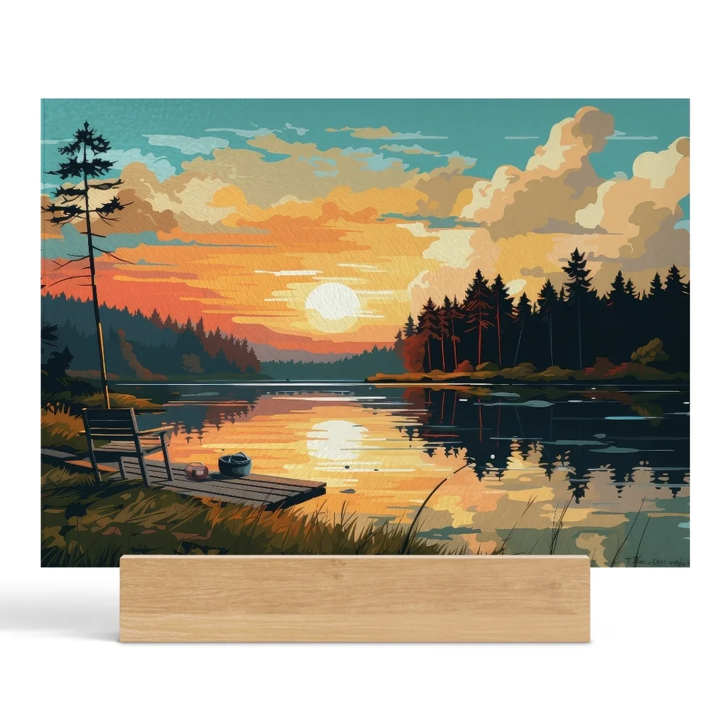 Scenic Fishing Woods Sunset Fathers Day Gift Glass Cutting Board Size 11 X 8